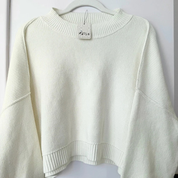 Free People Easy Street Crop Pullover Sweater Oversized Rib Crewneck Moonglow - Picture 10 of 13